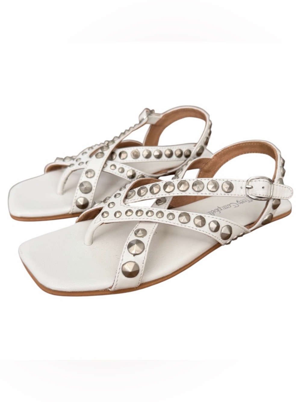 Jeffrey Campbell White Studded Crisscross T-Strap Sandals